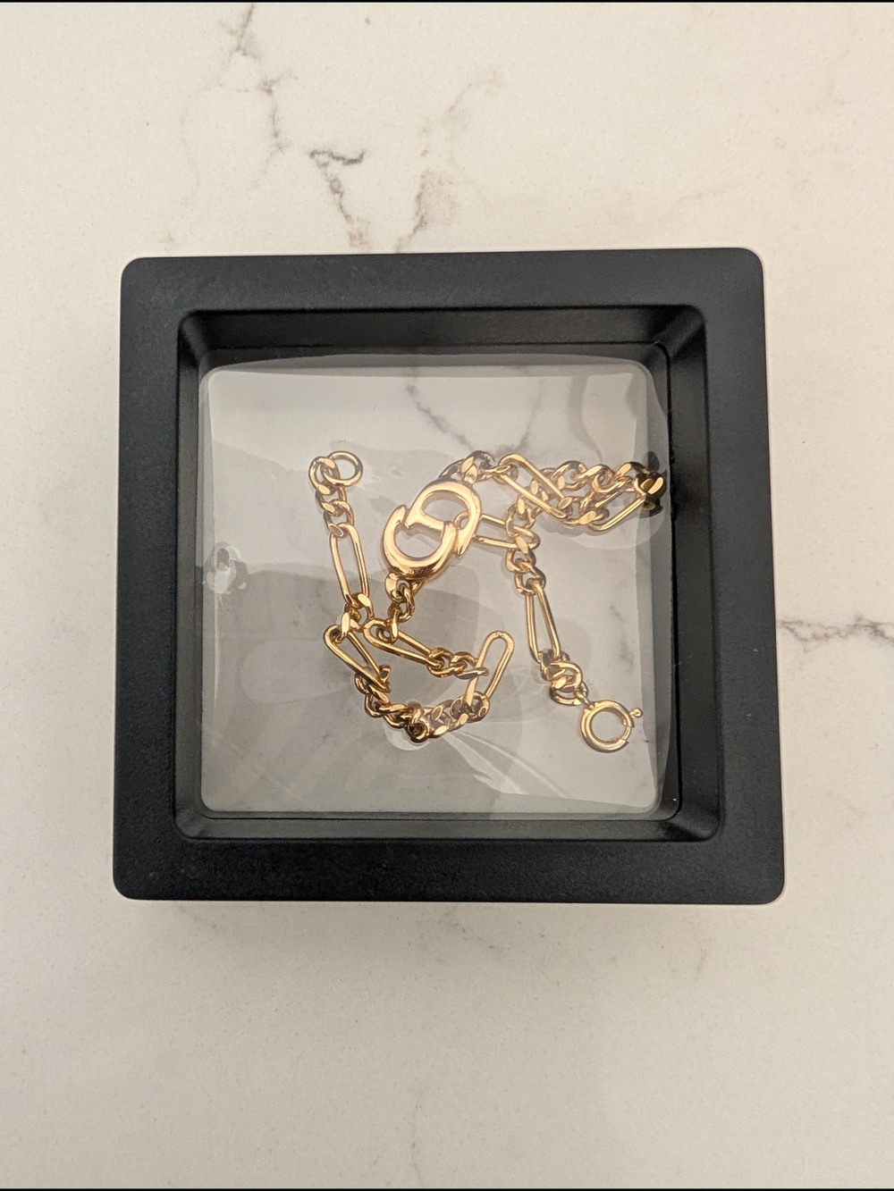 Vintage Christian Dior CD Logo Figaro Chain Bracelet - Gold Tone